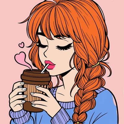 realistic girl drinking coffee