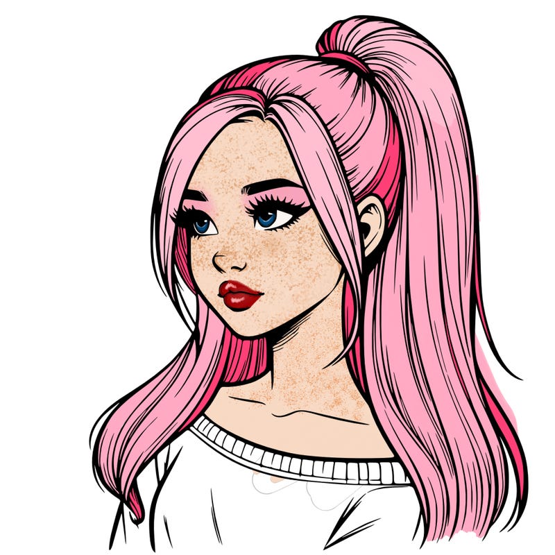 realistic girl with a high ponytail