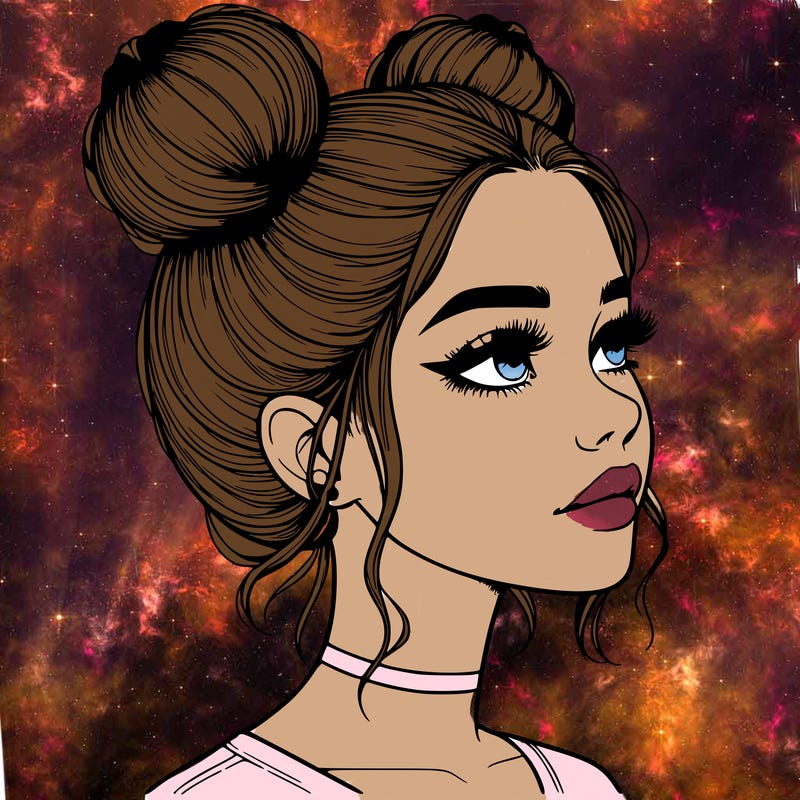realistic girl with buns on the top of her head
