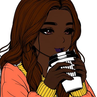 realistic girl drinking coffee