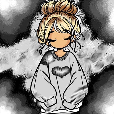 girl with baggy sweatshirt and messy bun