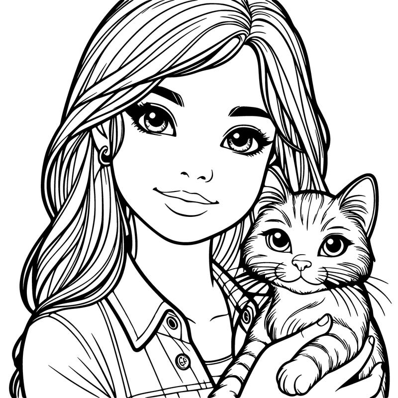 realistic girl holding her cat