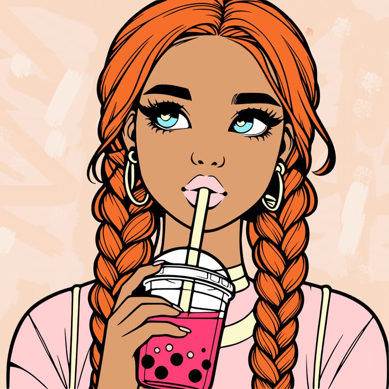 realistic girl with braided hair drinking boba