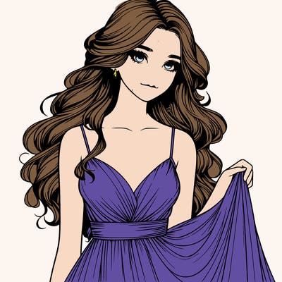 realistic girl in flowy silky prom dress