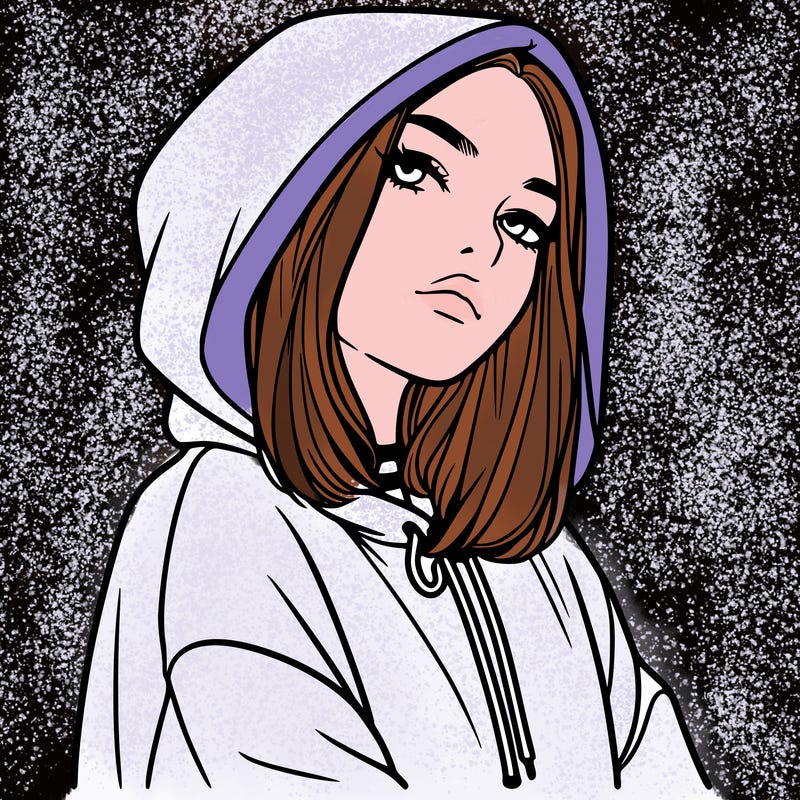 a realistic girl in a hoodie