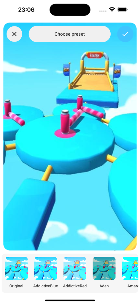 Selezione di preset di filtri colore per uno sfondo di livello Stumble Guys