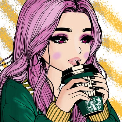 realistic girl drinking coffee