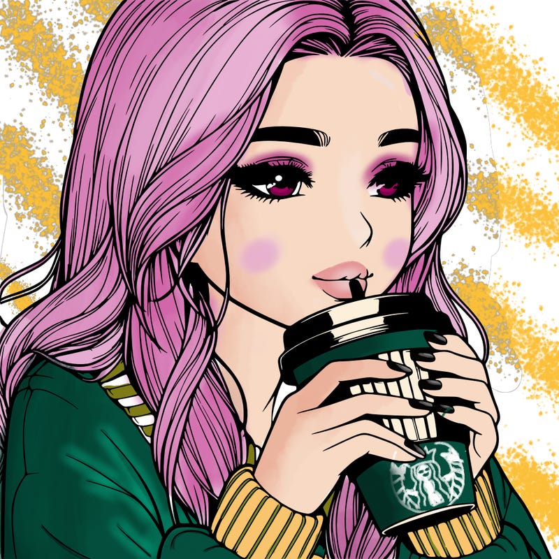 realistic girl drinking coffee