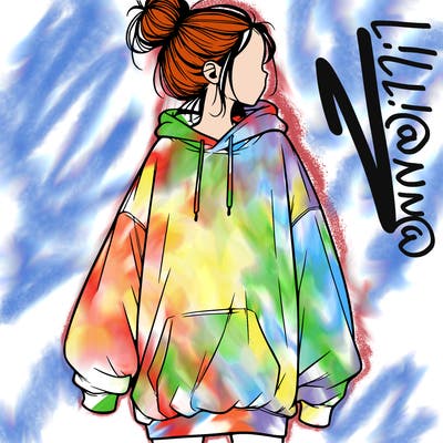 realistic girl with a oversized sweatshirt on and a bun