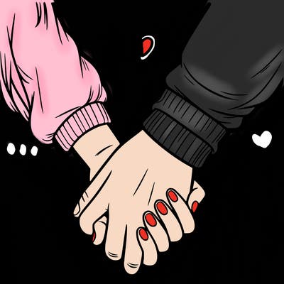 two holding hand one girl hand and one boy hand