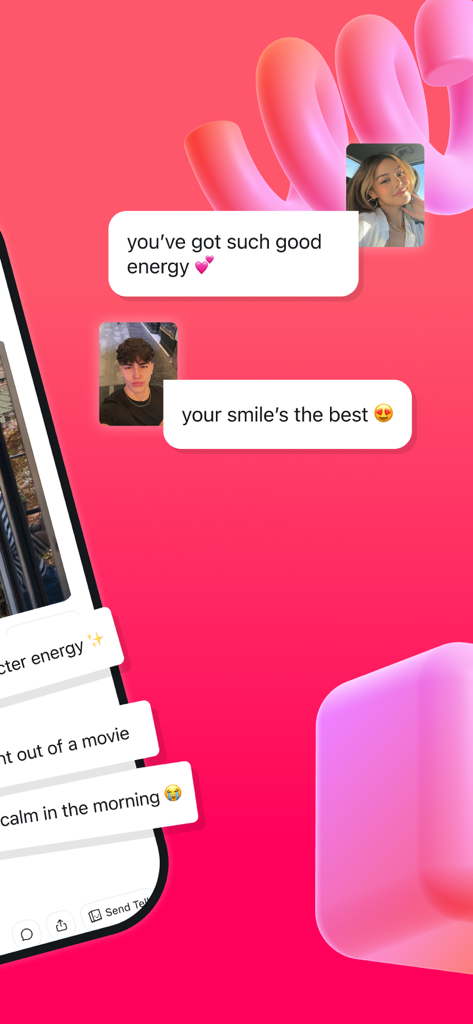 Interface de l'application Tellonym affichant des compliments anonymes et des interactions sociales.