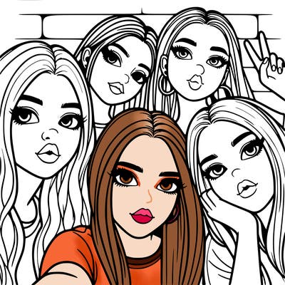 group of teen girls friends y2k up close in a selfie