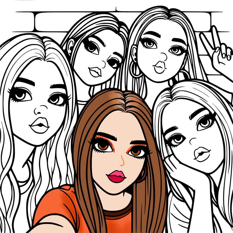 group of teen girls friends y2k up close in a selfie