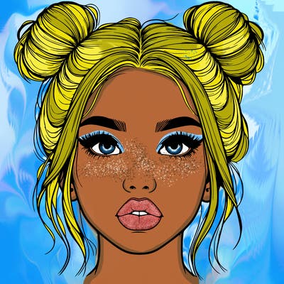 realistic girl with two buns on her hair and lips