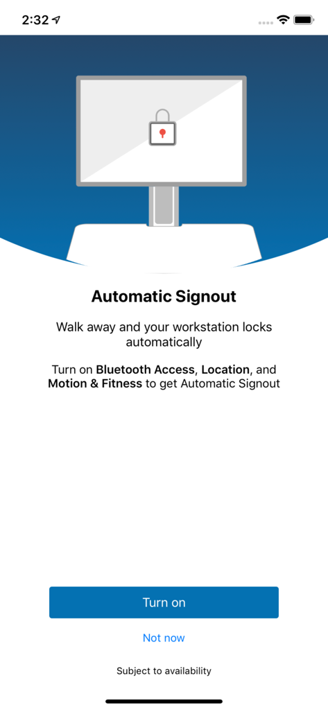Imprivata ID - A mobile app screen for Imprivata ID explaining the Automatic Signout feature which locks a workstation when the user walks away