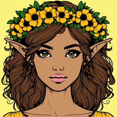 realistic female elf with flower crown