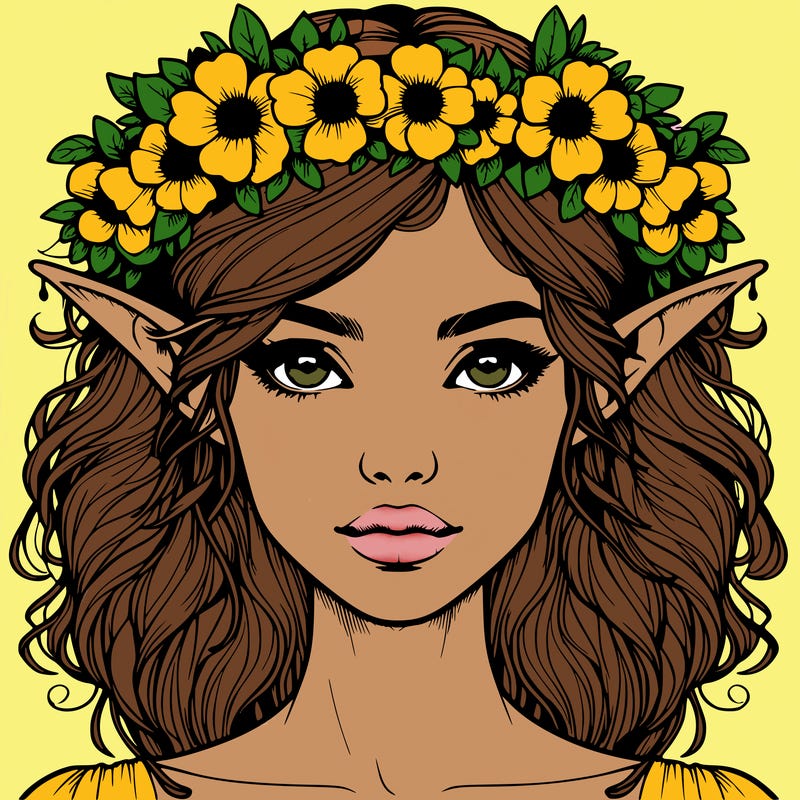 realistic female elf with flower crown