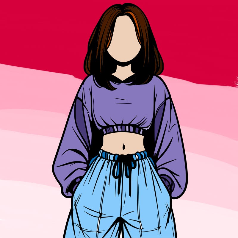 realistic girl faceless with baggy pants and a crop top