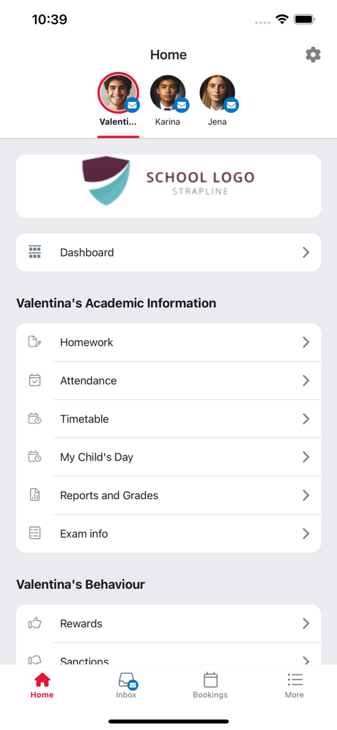 Access My School Portal - Home screen of Access My School Portal app showing student academic details and profile options