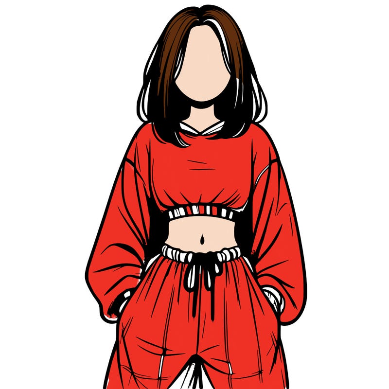 realistic girl faceless with baggy pants and a crop top