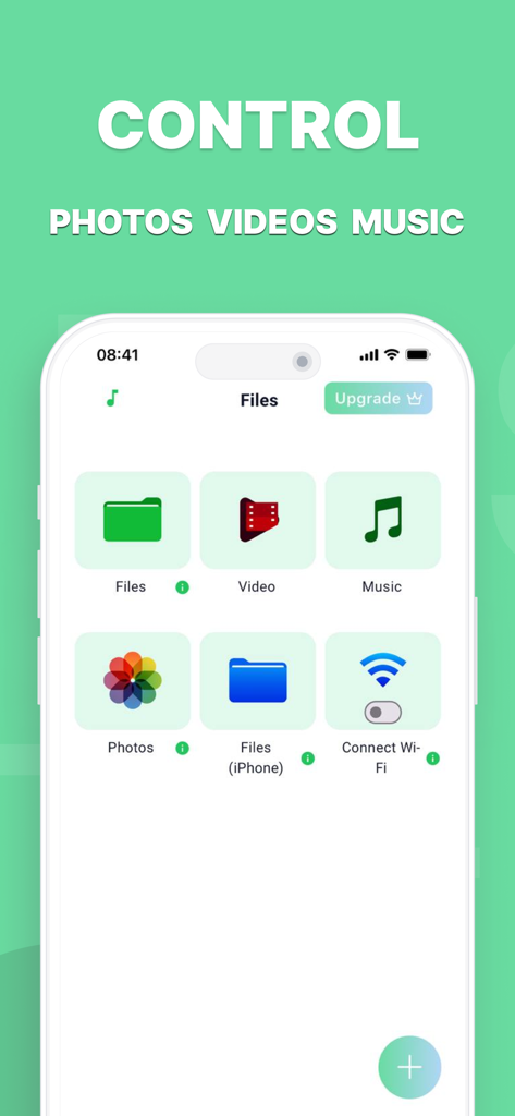 Interface of the Browser and Offline File Storage app displaying folders for photos videos and music
