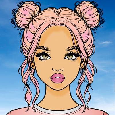 realistic girl with two buns in hair and lips