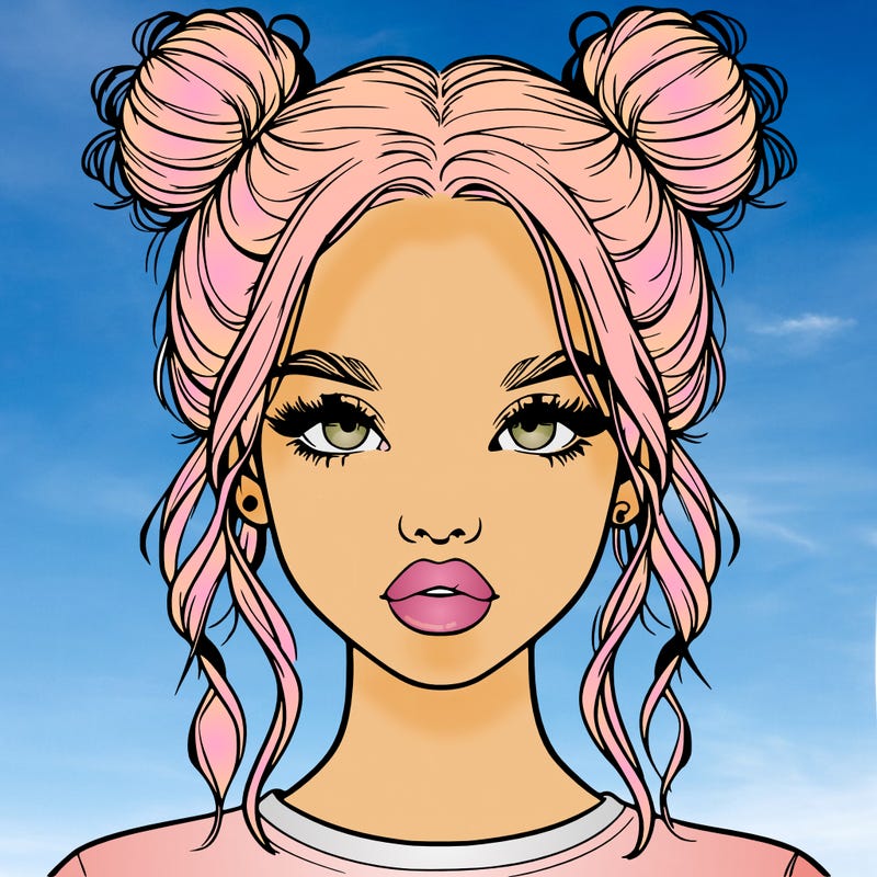realistic girl with two buns in hair and lips