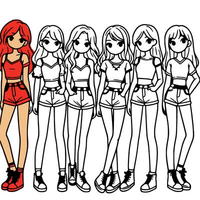 a group of girls wearing crop tops and shorts