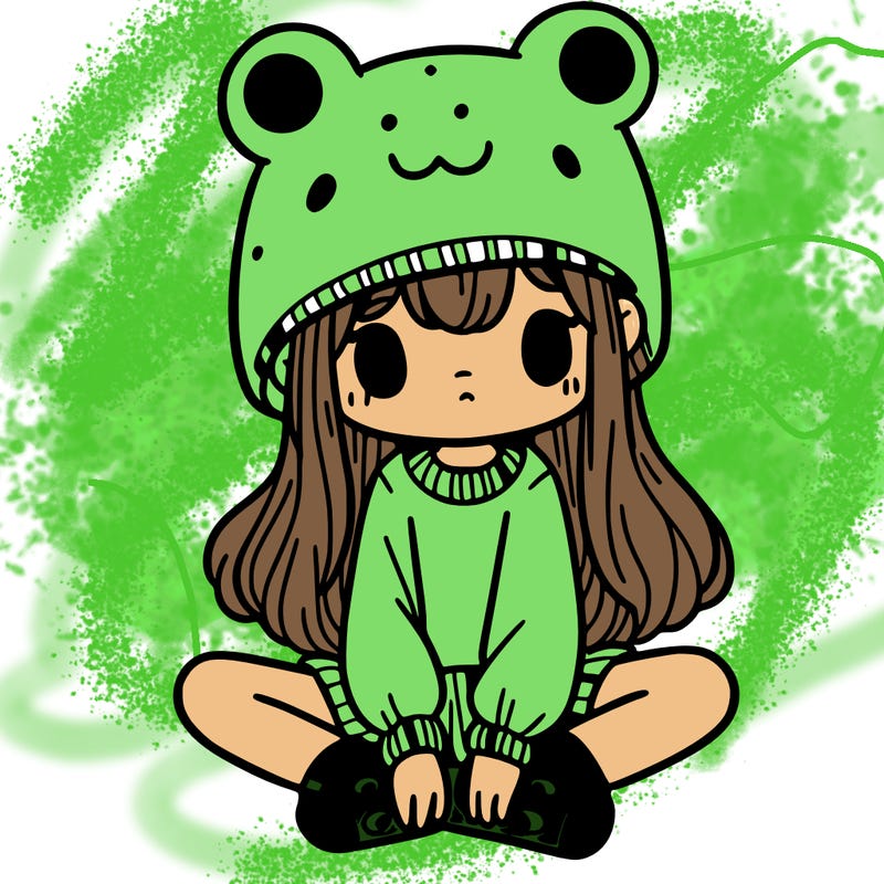 a girl wearing a frog hat and some frog socks