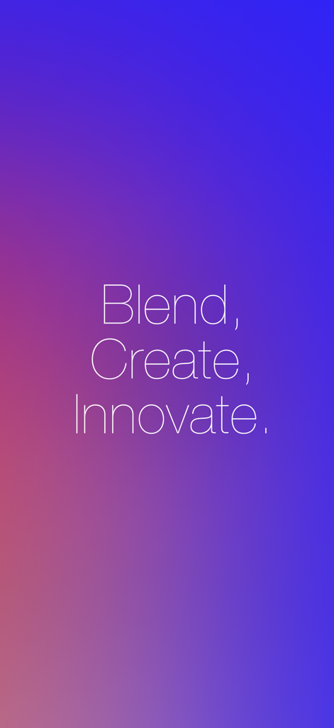 Color Wheel + Osmosi AI - 青と紫のグラデーションの背景に「Blend Create Innovate」というテキストが表示されています。