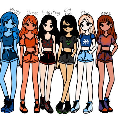 a group of girls wearing crop tops and shorts