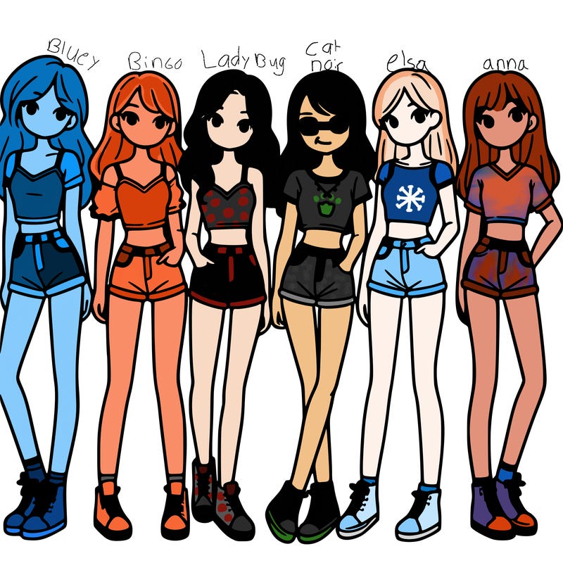 a group of girls wearing crop tops and shorts
