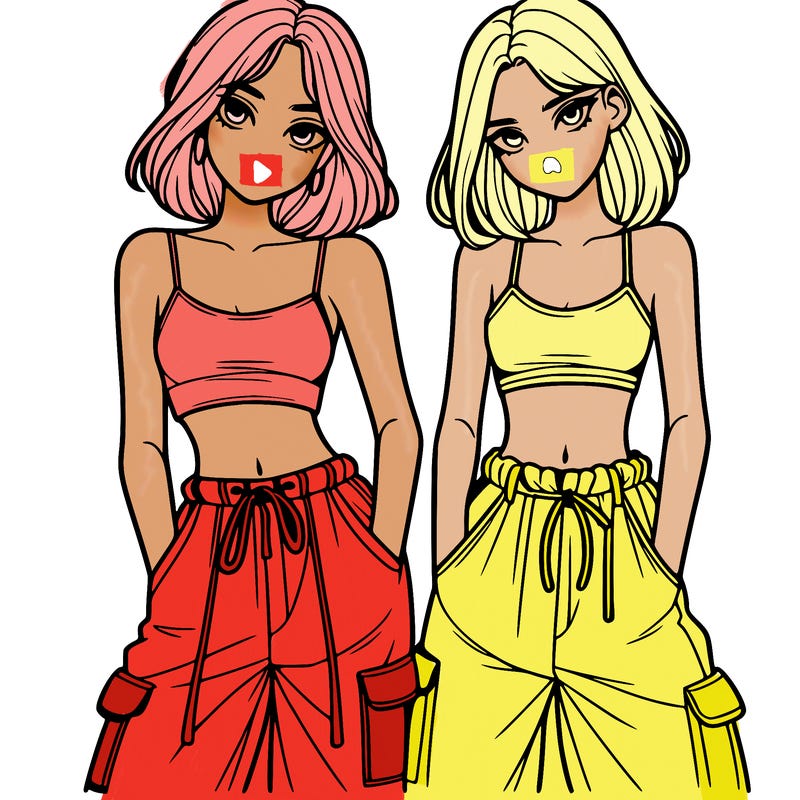 two girls with crop top with baggy pants