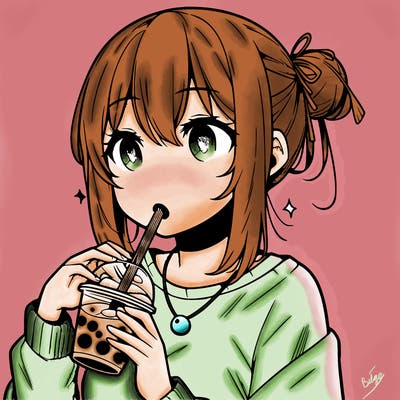 manga character drinking boba