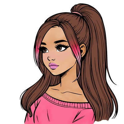 realistic girl with a high ponytail