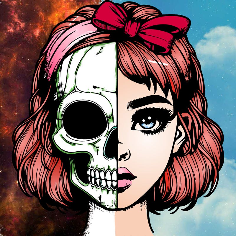 realistic girl with half skull mask