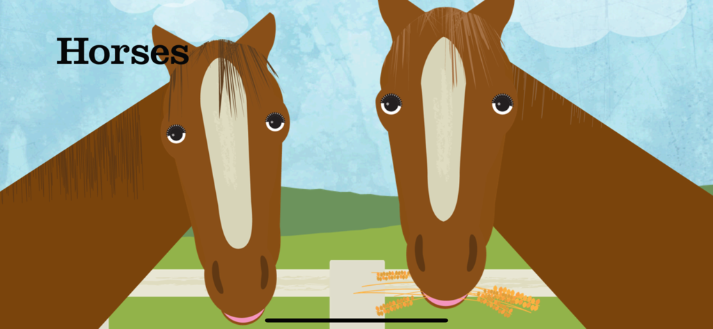 Peekaboo Barn :Peek-a-Zoo Farm - Two illustrated brown horses in a farm setting from the Peekaboo Barn educational app