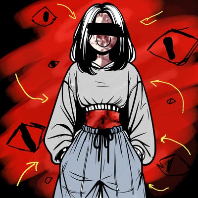 realistic girl faceless with baggy pants and a crop top