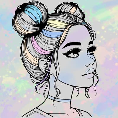 realistic girl with buns on the top of her head