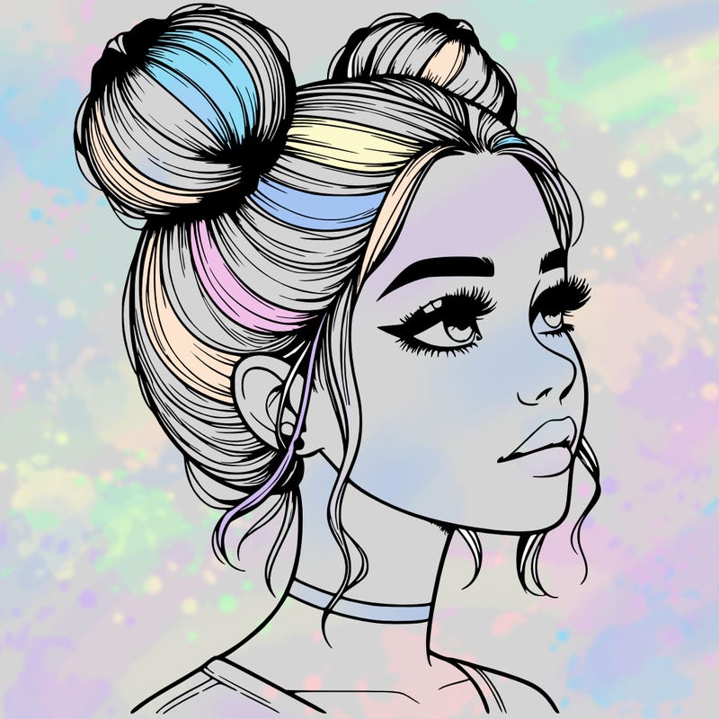 realistic girl with buns on the top of her head