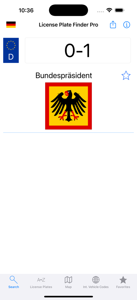 License Plate Finder - L'app Trova Targa identifica il codice della targa del Presidente federale tedesco 0-1