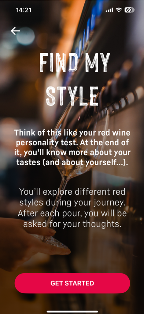 Vagabond Wines - Vagabond Wines app Find My Style red wine personality test screen