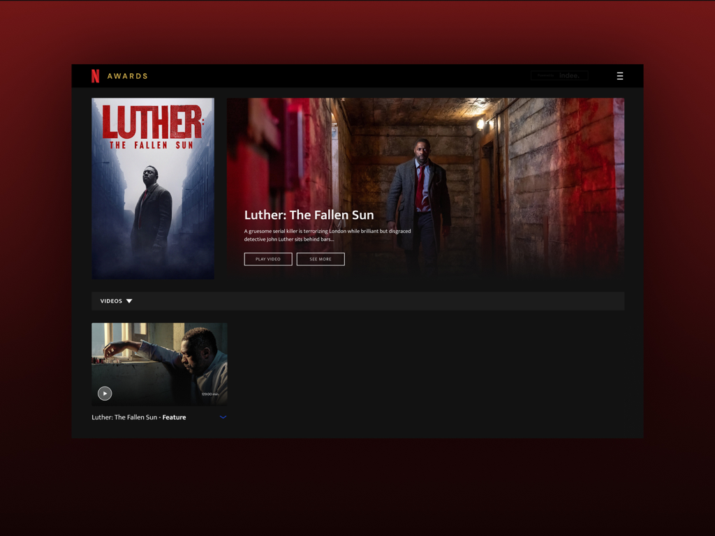 Netflix Awards - Interfaccia della proiezione dell'app Netflix Awards per il film Luther The Fallen Sun