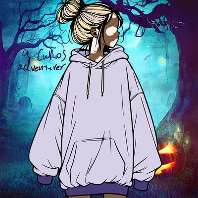 realistic girl with a oversized sweatshirt on and a bun