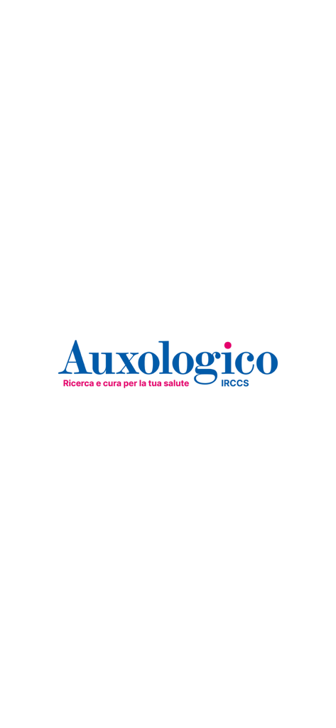 Auxologico - Schermata di avvio dell'app mobile Auxologico con logo e slogan