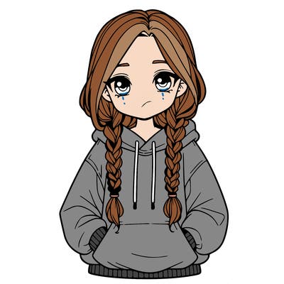 a realistic girl with a oversized hoodie and she has braids