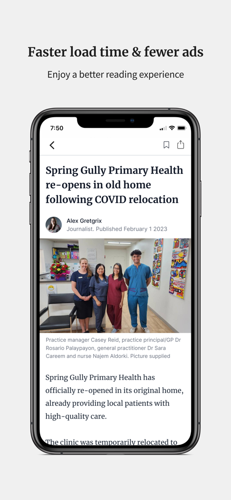 Bendigo Advertiser - Smartphone screen showing a Bendigo Advertiser news article about a local health clinic reopening.