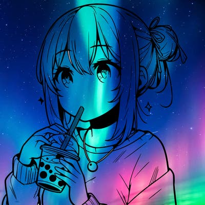 manga character drinking boba