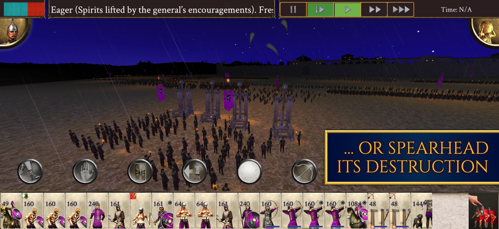 A night battle in ROME Total War Barbarian Invasion showing barbarian siege engines and infantry lines in the rain