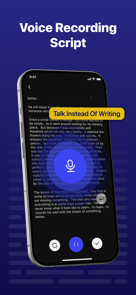 Teleprompter - Captions - テレプロンプターアプリのボイスレコーディングスクリプト機能を示すiPhone画面